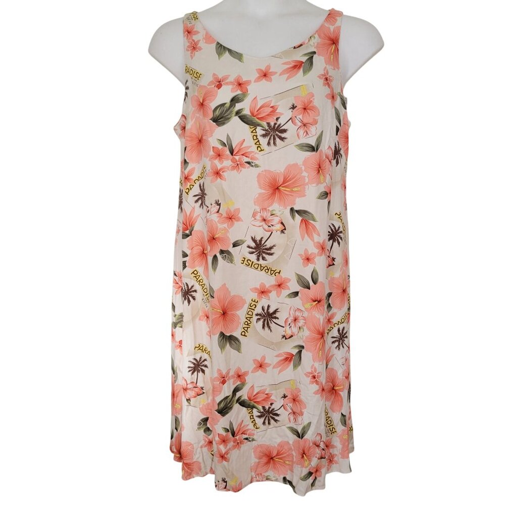 Ho‎ Aloha Tropical Floral Sleeveless Sheath Dress XL Rayon Made In Hawaii